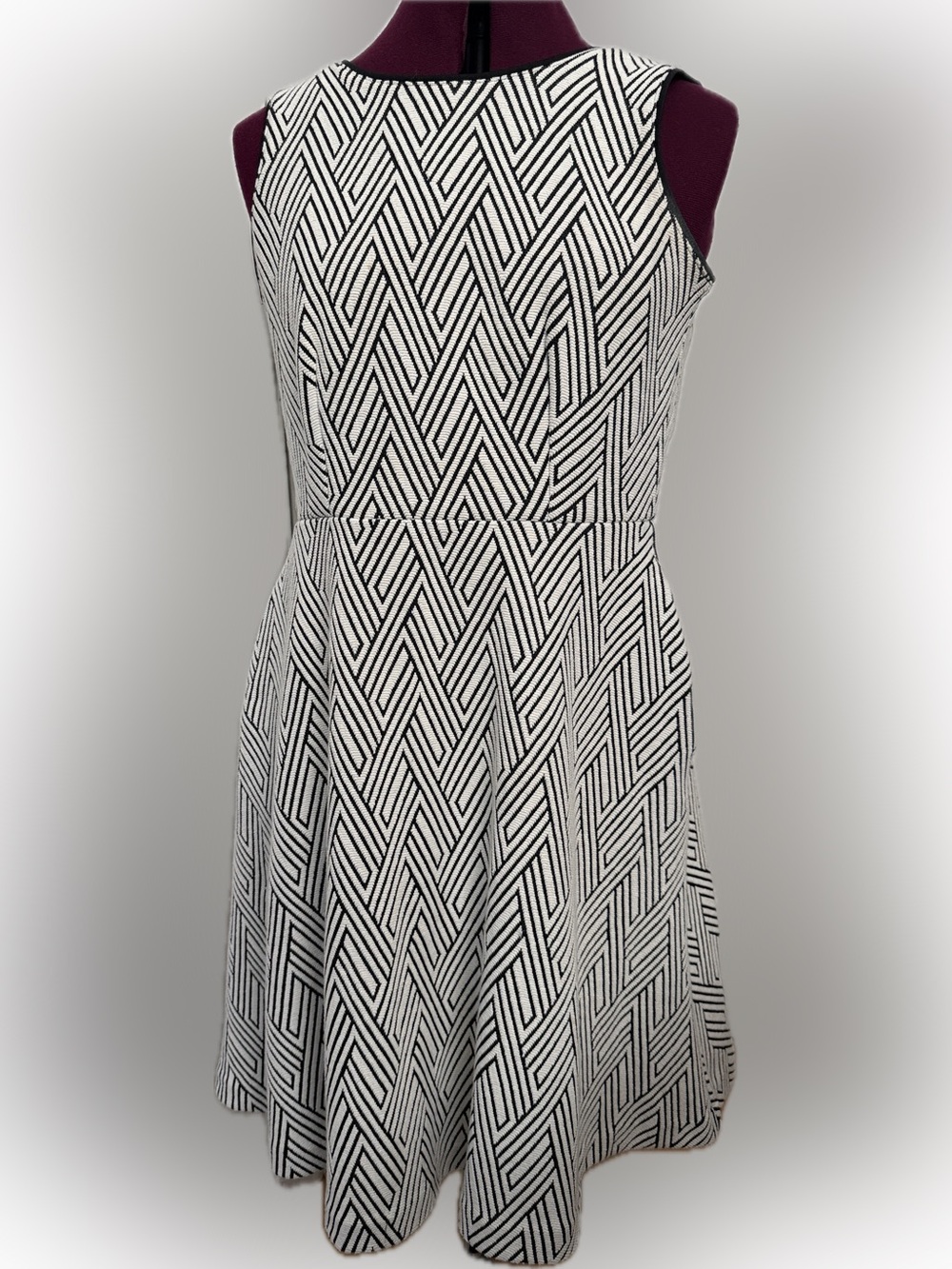 Banana republic Sleeveless Black & White Geometric Fit-and-Flare Dress